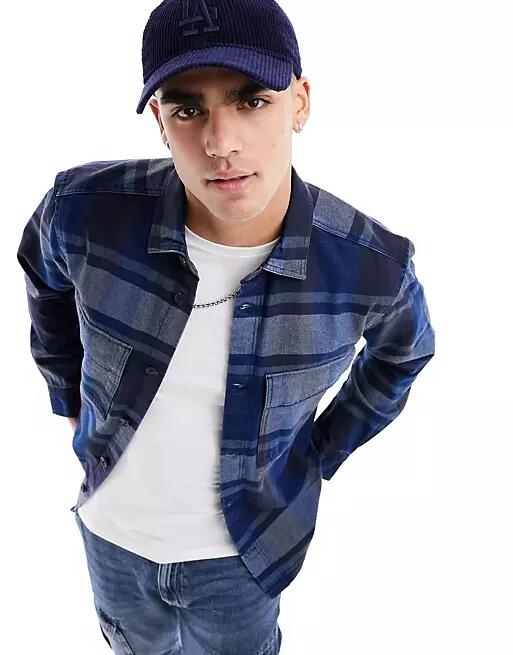 Only & Sons long sleeve chambray shirt in washed blue check Cover