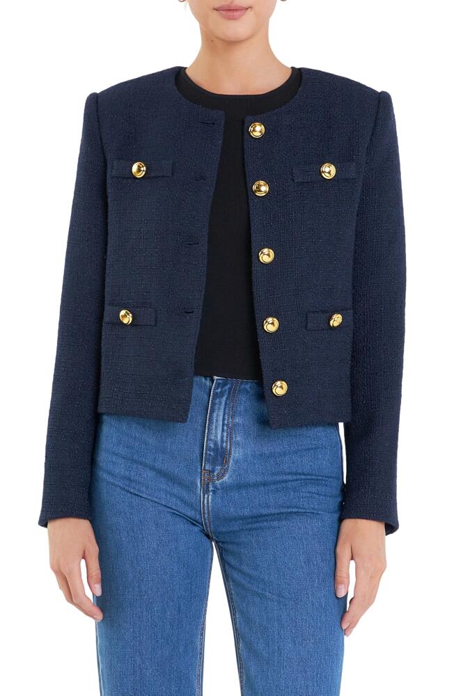 English Factory Crop Tweed Jacket in Navy Cover