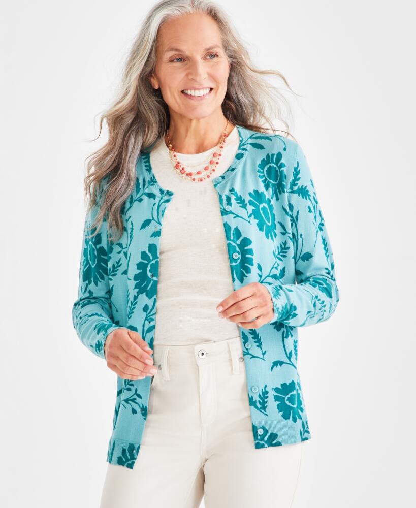 Style & Co Women's Printed Button-Front Cardigan, Created for Macy's - Petal Sea Spray Cover