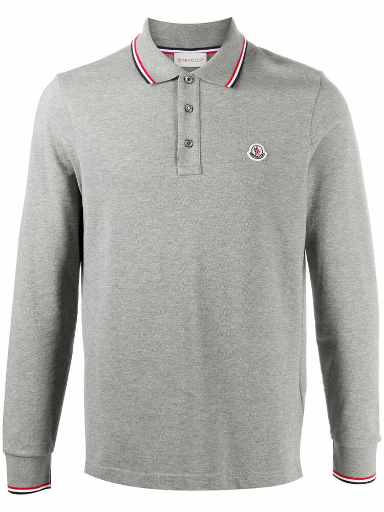 Moncler logo patch stripe detail polo shirt - Grey Cover