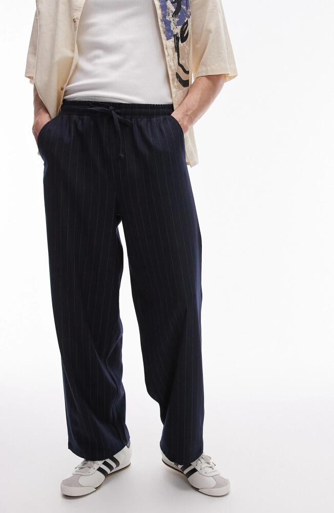 Topman Pinstripe Wide Leg Drawstring Pants in Navy Cover