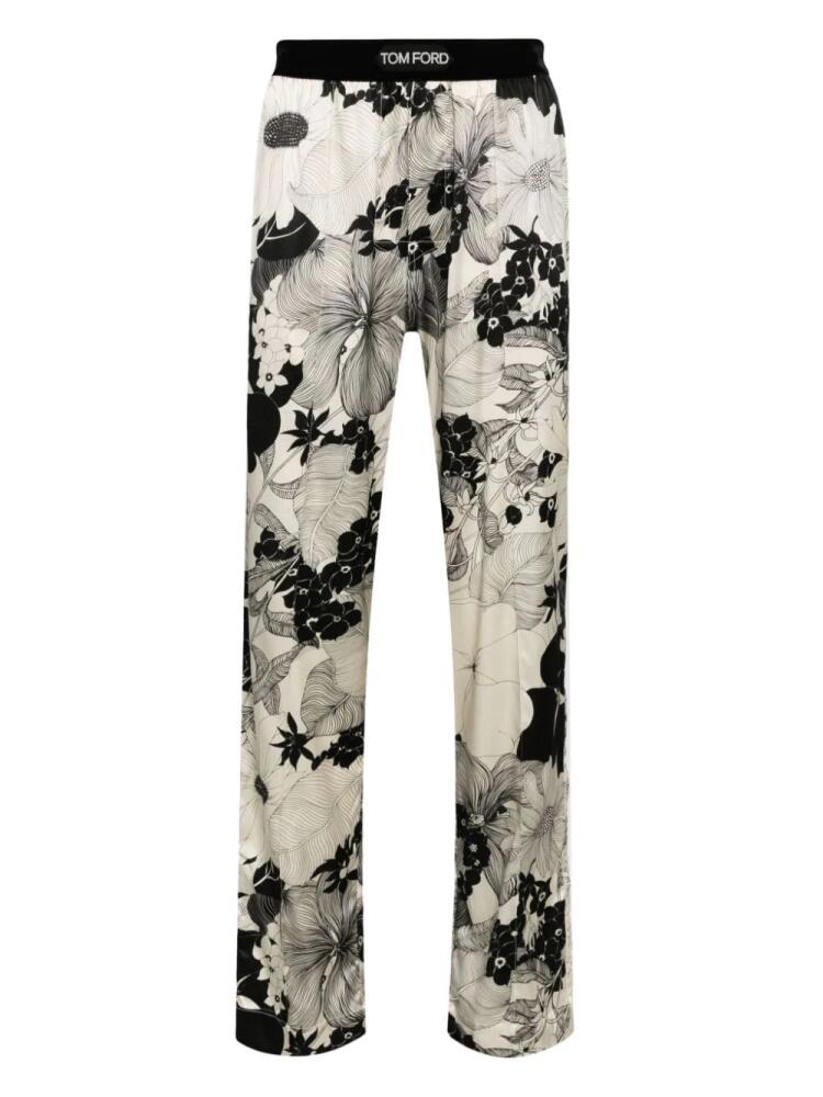 TOM FORD botanical-print silk-blend pajama pants - Neutrals Cover