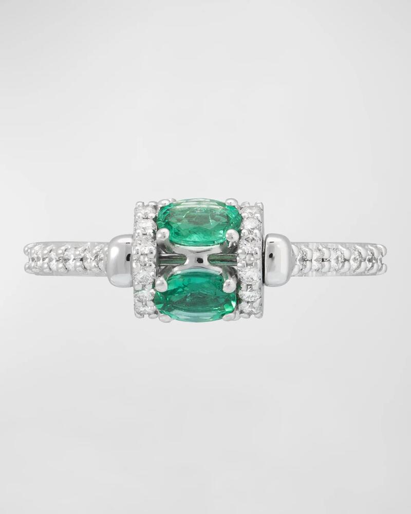 Miseno Procida 18K White Gold Ring with White Diamonds and Rotating Emeralds Cover