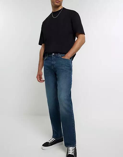 River Island straight jeans in dark blue Cover