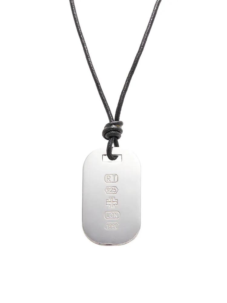 Tateossian Men's Rhodium Plated Sterling Silver & Leather ID Tag Pendant Necklace Cover