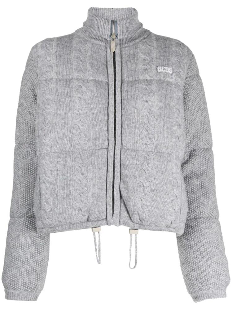 GCDS cable-knit zip-up bomber jacket - Grey Cover