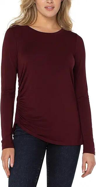 Liverpool Los Angeles Long Sleeve Crew Neck Modal Knit Top w/ Shirring (Plum Diva) Women's Clothing Cover