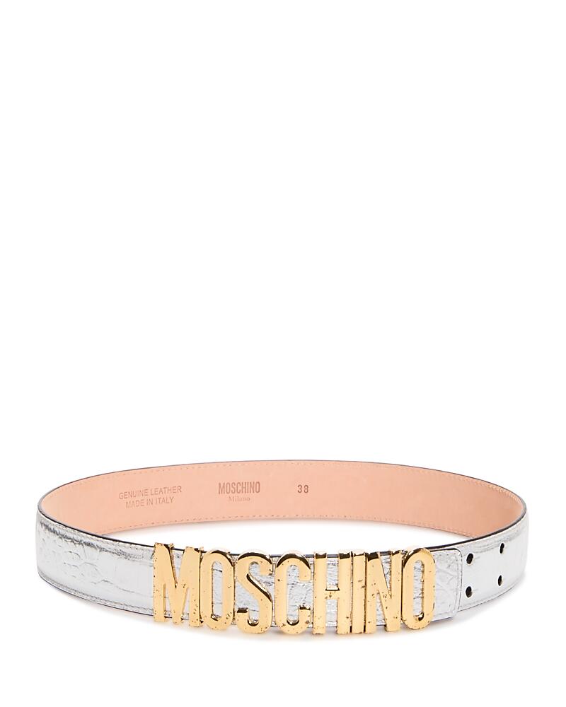 Moschino Women's Embellished Logo Snake Embossed Leather Belt Cover