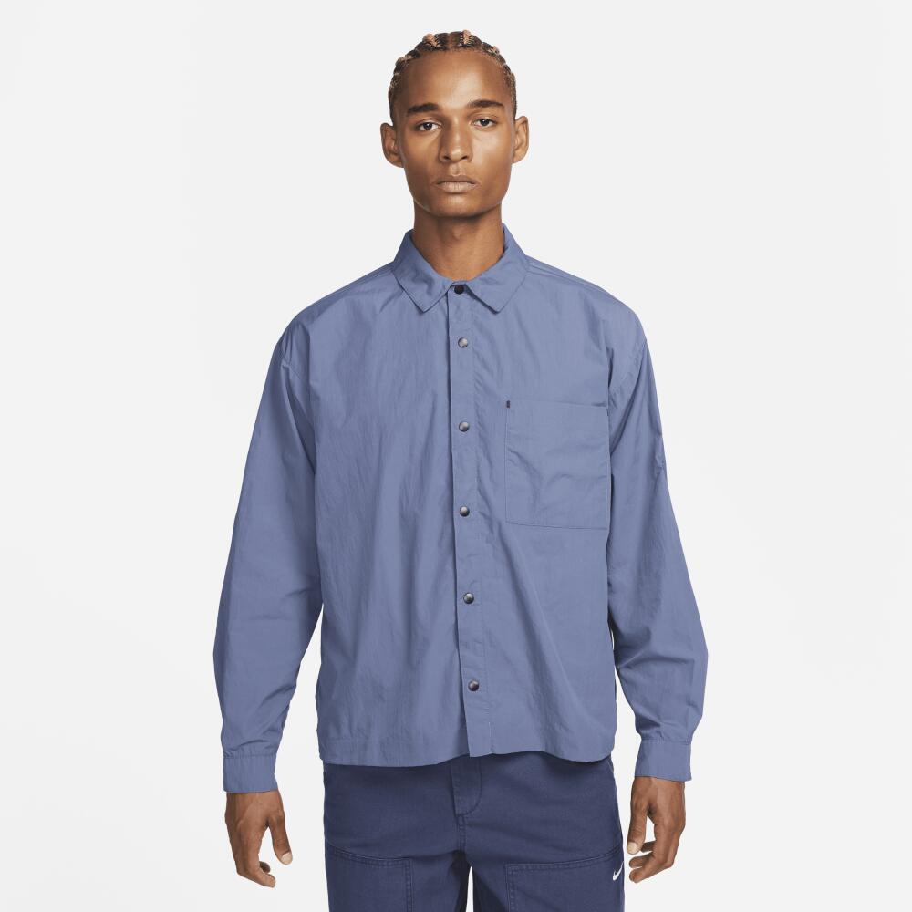 Men's Nike Sportswear Tech Pack Woven Long-Sleeve Shirt in Blue Cover