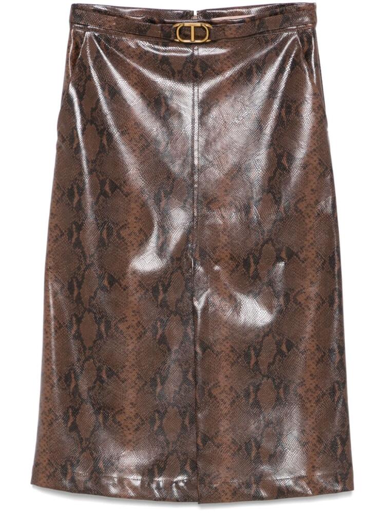 TWINSET lizard-skin effect midi skirt - Brown Cover