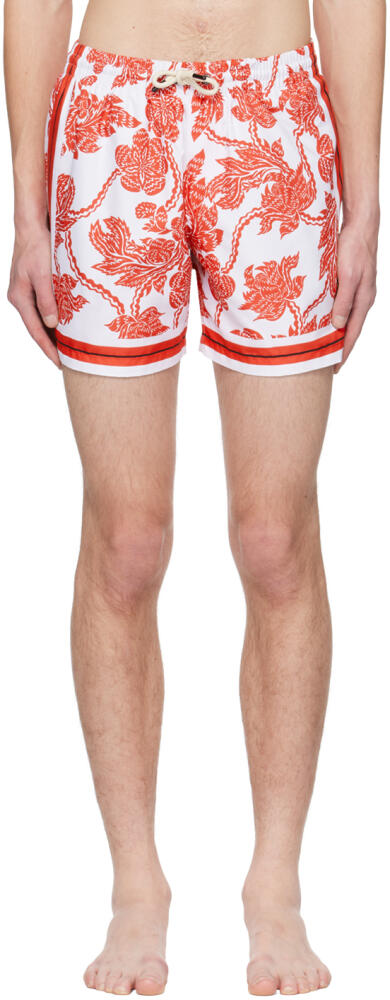 Dries Van Noten Red & White Floral Swim Shorts Cover