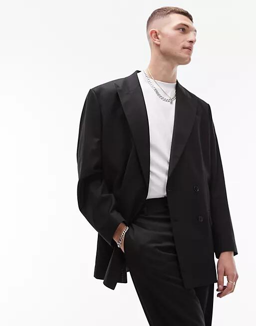 Topman oversized double breasted blazer in black Cover