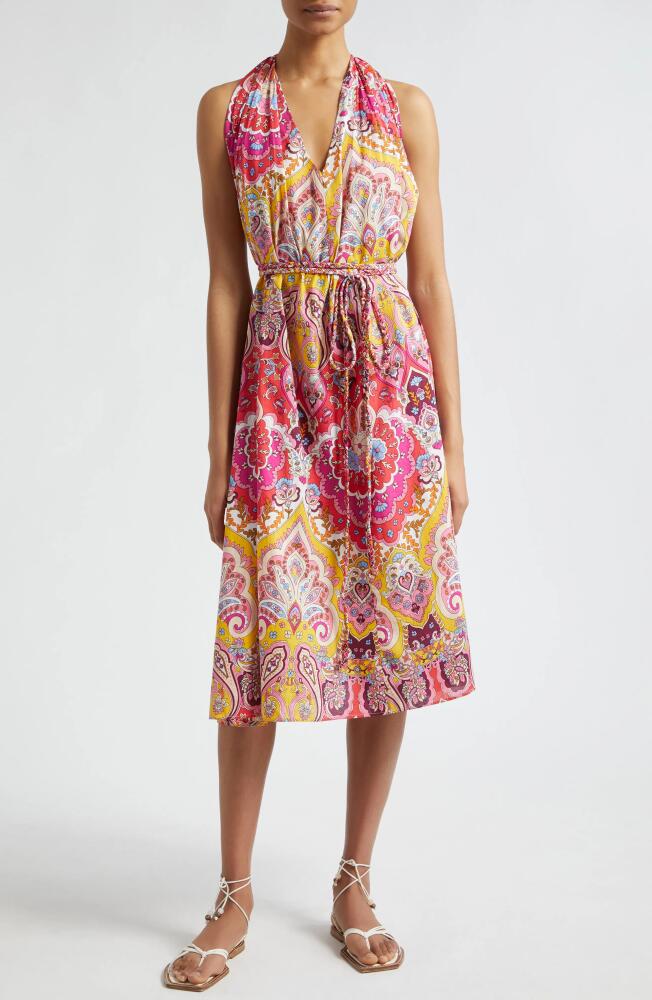 MILLE Marilyn Belted Sleeveless Cotton Midi Dress in Zanzibar Cover