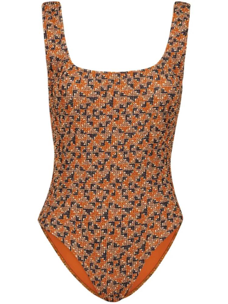 FENDI FF Puzzle-print swimsuit - Orange Cover