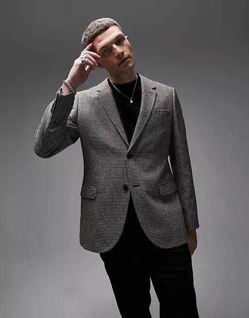 Topman wool mix slim blazer in brown Cover