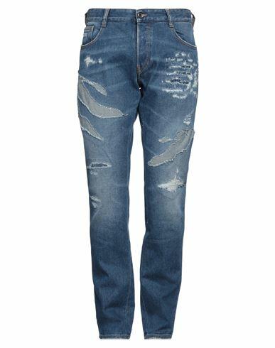 Just Cavalli Man Jeans Blue Cotton, Elastane, Bovine leather Cover