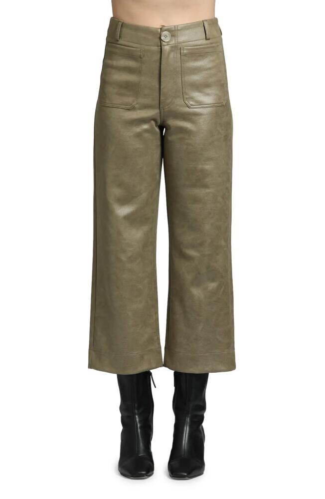 APNY High Waist Faux Leather Crop Wide Leg Pants in Olive Cover