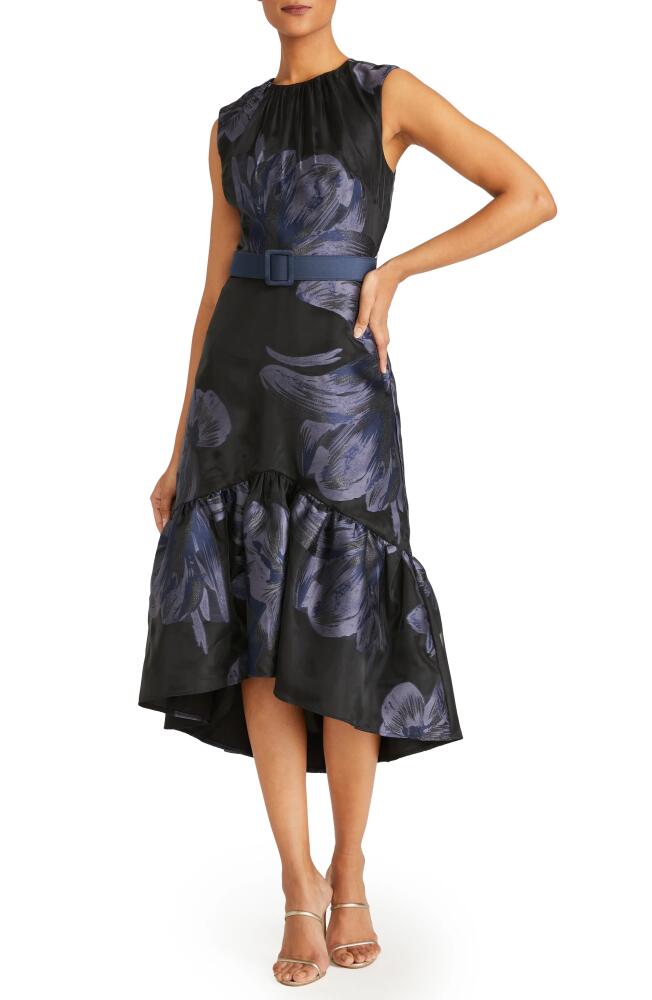 Kay Unger Beatrix Belted Floral High-Low Cocktail Dress in Black/Dark Midnight Cover