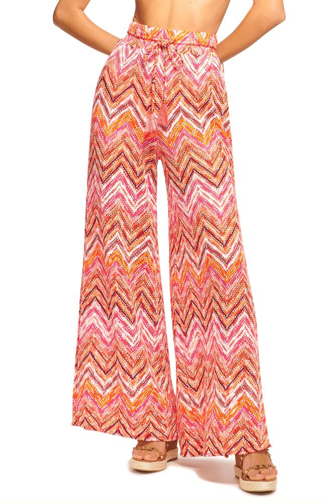 Ramy Brook Taytum Open Stitch Wide Leg Cover-Up Pants in Orangeade Spacedye Chevron Cover