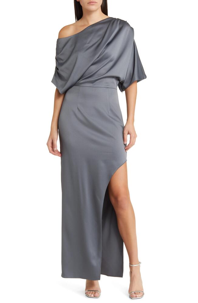 Elliatt Andrea One-Shoulder Satin Gown in Charcoal Cover