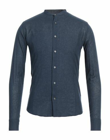 Daniele Alessandrini Homme Man Shirt Midnight blue Size 15 ½ Linen, Cotton Cover