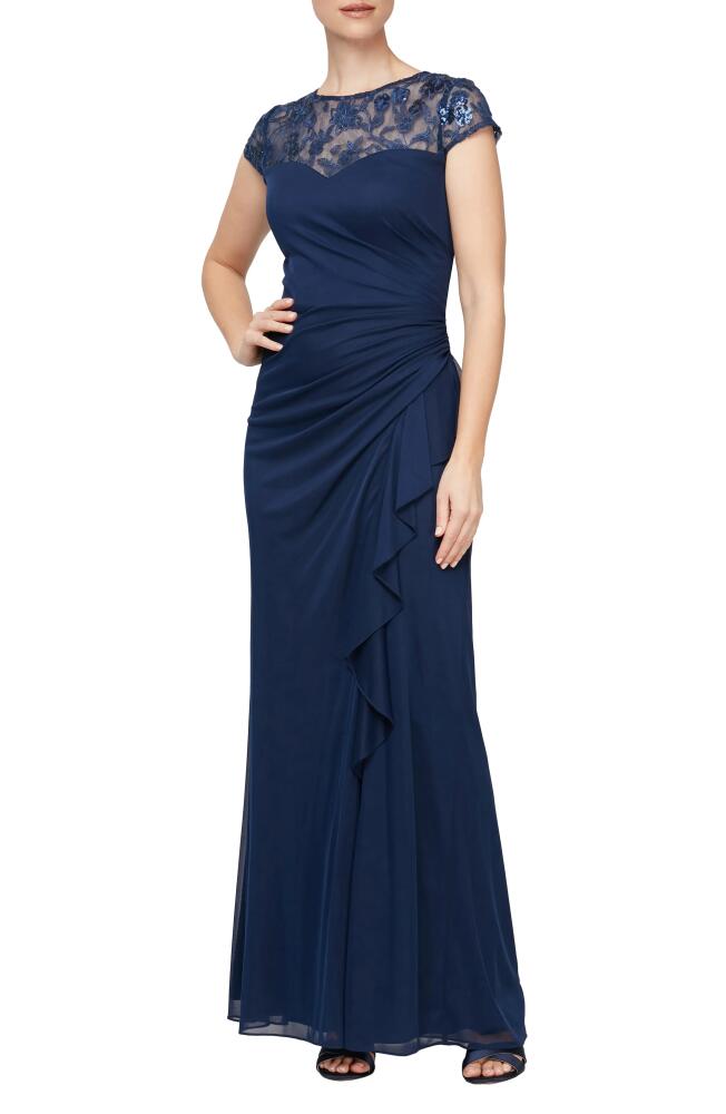 Alex Evenings Cascade Sequin Embroidered Gown in Navy Cover