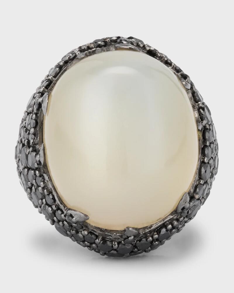 Piranesi 18K Black Gold Cabochon White Moonstone and Black Diamond Ring, Size 7 Cover