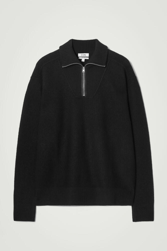 COS LEATHER-DETAIL MERINO WOOL HALF-ZIP JUMPER Cover