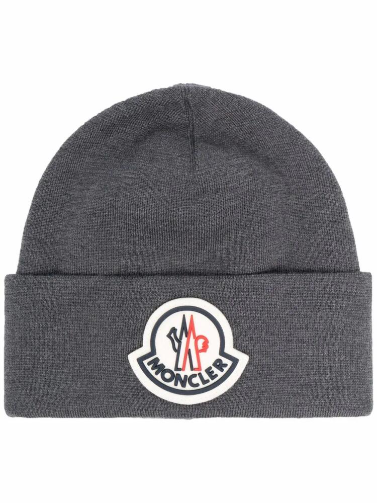 Moncler logo-patch wool beanie - Grey Cover