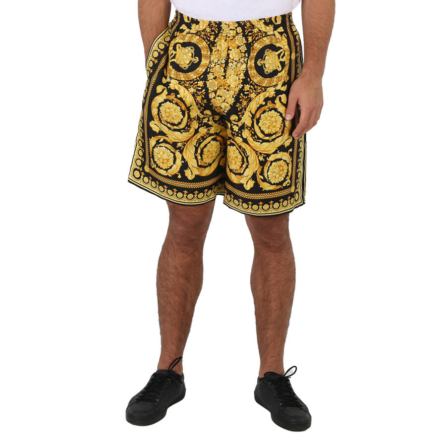 Versace Mens Silk Twill Barocco Print Shorts Cover