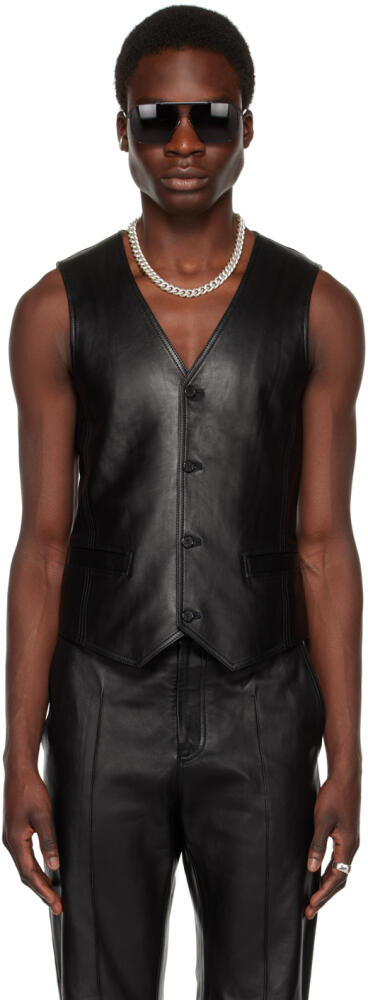 LU'U DAN Black Tailored Leather Waistcoat Cover