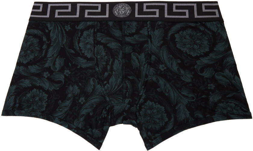 Versace Underwear Black & Gray Barocco Long Boxers Cover