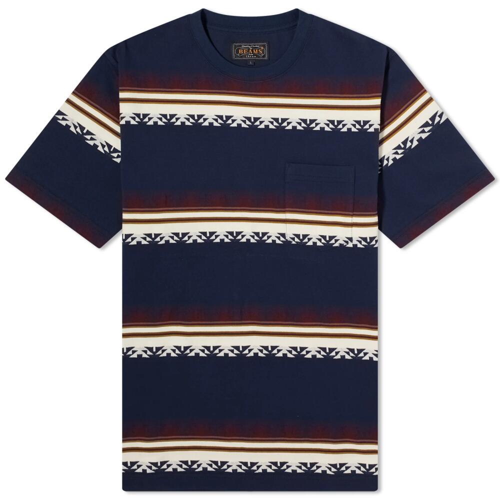 Beams Plus Men's Jacquard Stripe Pocket T-Shirt in Navy Cover