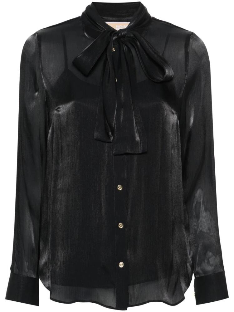 Michael Michael Kors iridescent crinkled pussy-bow shirt - Black Cover