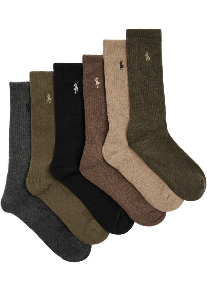 Polo Ralph Lauren Crew Logo Cotton-blend Socks - set of six - Brown Cover