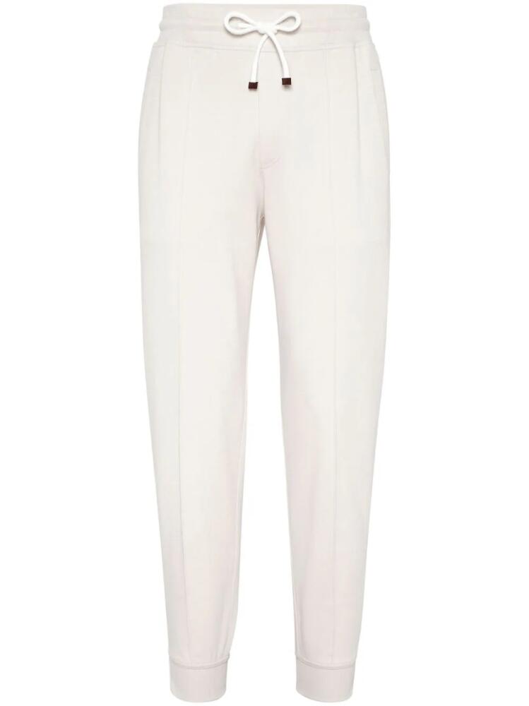 Brunello Cucinelli drawstring-waist tapered track trousers - White Cover