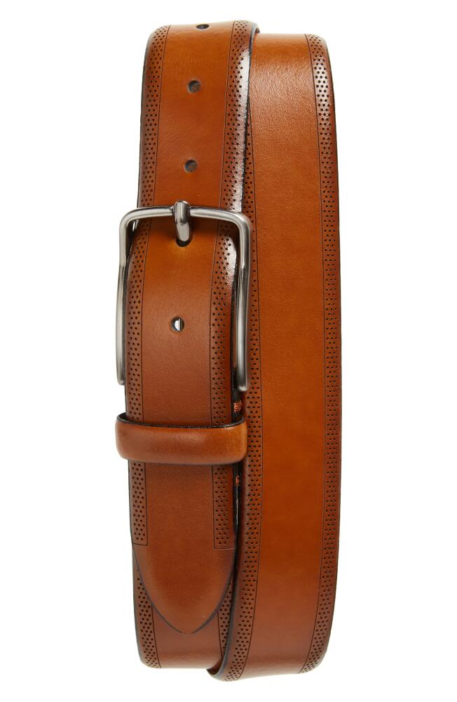 Johnston & Murphy Perforated Leather Belt in Tan Leather Cover