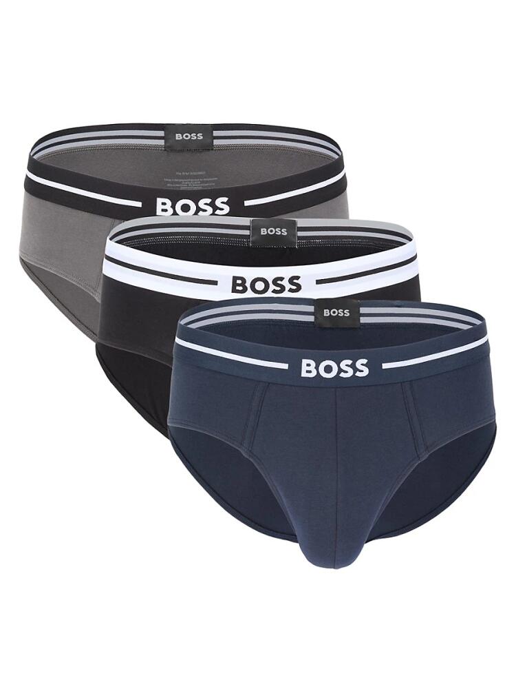 BOSS Men's 3 Pack Logo Briefs - Grey Black Blue Cover