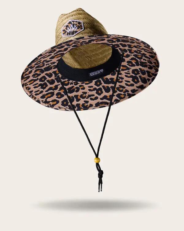 Hemlock Big Cat Straw Lifeguard Hat in Cheetah Print Cover