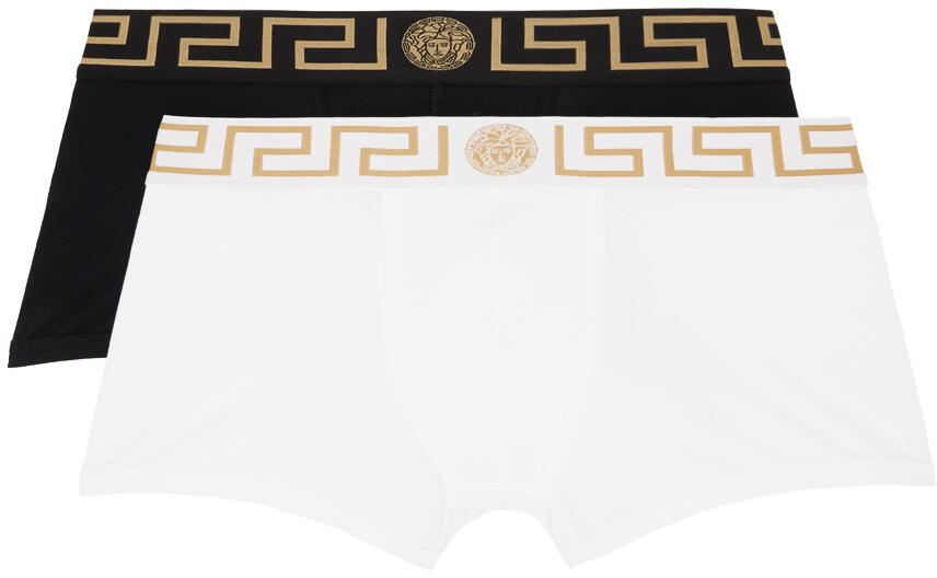 Versace Underwear Two-Pack Black & White Greca Border Boxers Cover