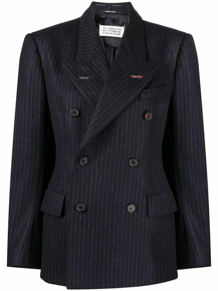 Maison Margiela pinstripe double-breasted wool blazer - Blue Cover