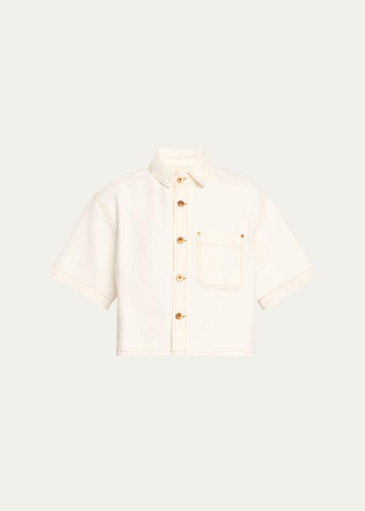 SLVRLAKE Cara Short-Sleeve Denim Cropped Shirt Cover