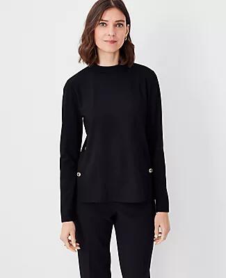 Ann Taylor Side Button Mock Neck Top Cover