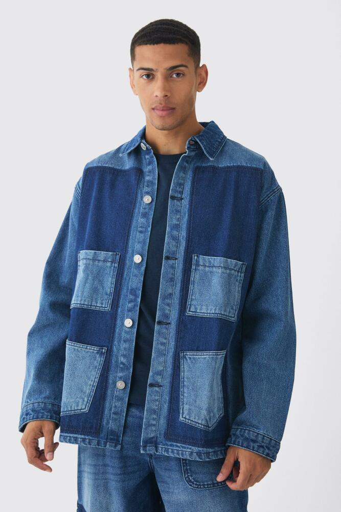 boohoo Mens Oversized Denim Carpenter Dyed Overshirt - Blue Cover