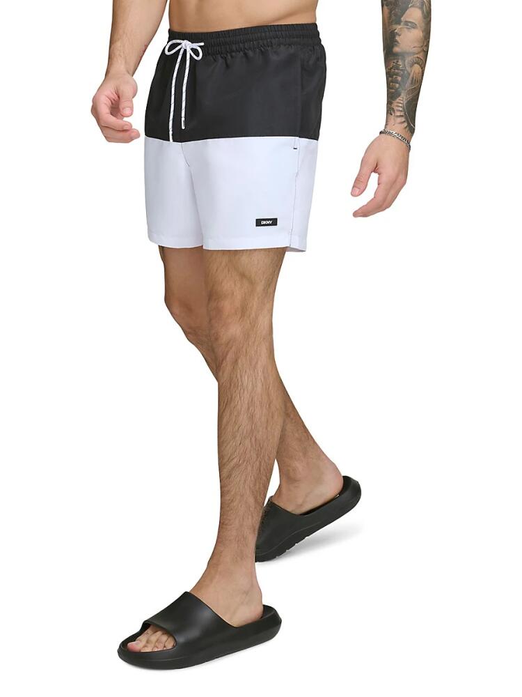 DKNY Men's Colorblock Drawstring Swim Shorts - Black Cover