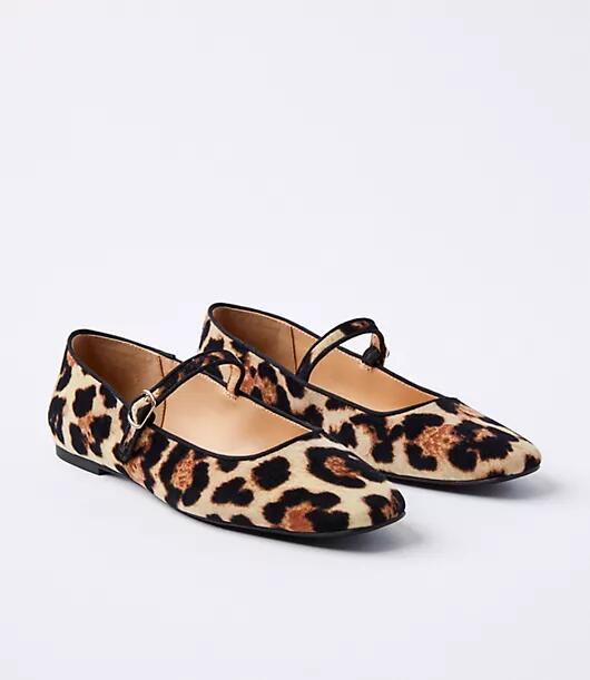 Loft Leopard Print Velvet Buckle Strap Ballet Flats Cover