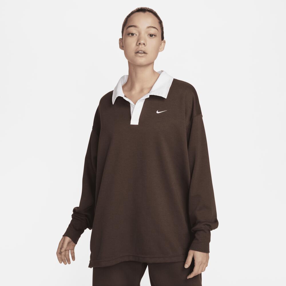 Women's Nike Sportswear Essential Oversized Long-Sleeve Polo in Brown Cover