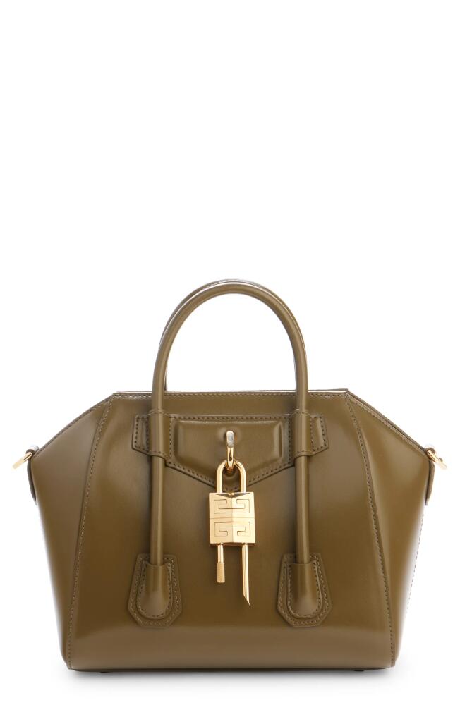 Givenchy Mini Antigona Lock Leather Satchel in Dark Khaki Cover