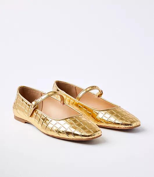 Loft Metallic Embossed Buckle Strap Ballet Flats Cover