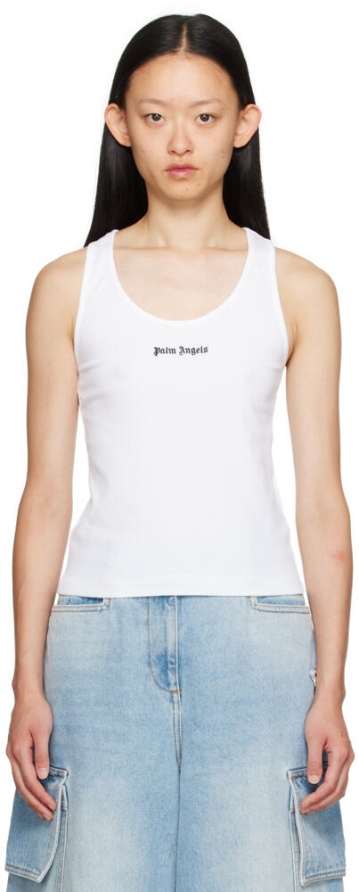 Palm Angels White Embroidered Tank Top Cover